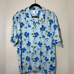 Vintage Hawaiian Shirt Mustang 20 Years Vacation Floral Blue Short Sleeve